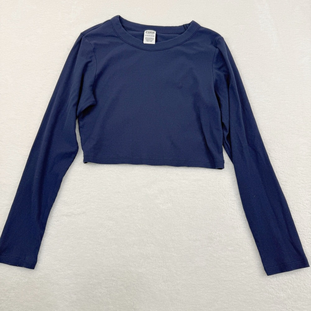 Pink‎ Victoria's Secret Ribbed Long Sleeve Fitted Crop Top XL Navy Blue Stretchy